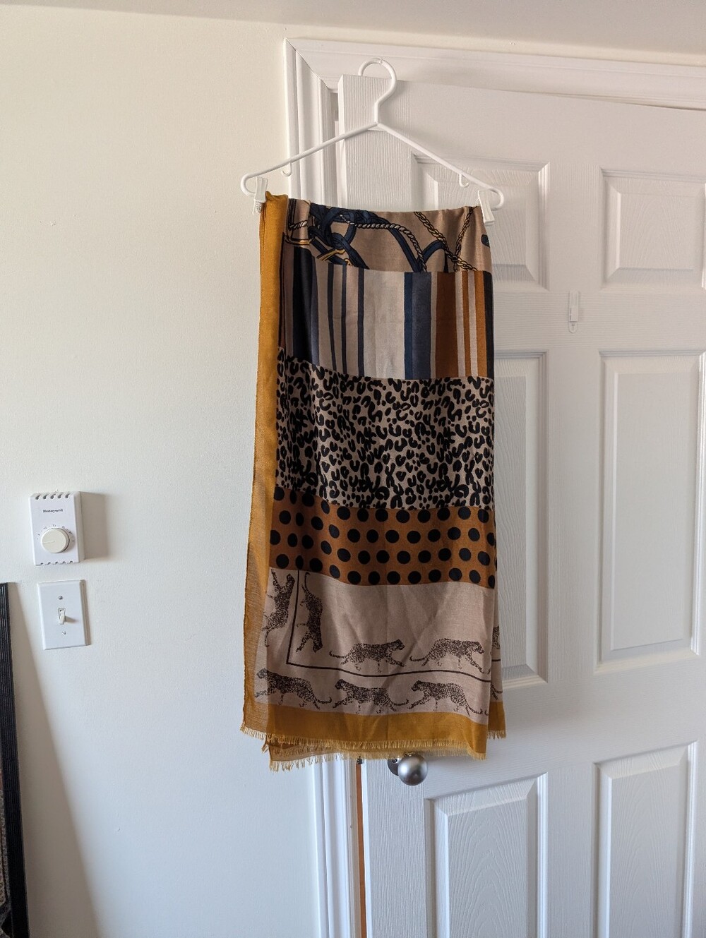 Multicolored Mustard and Navy Patterned Scarf